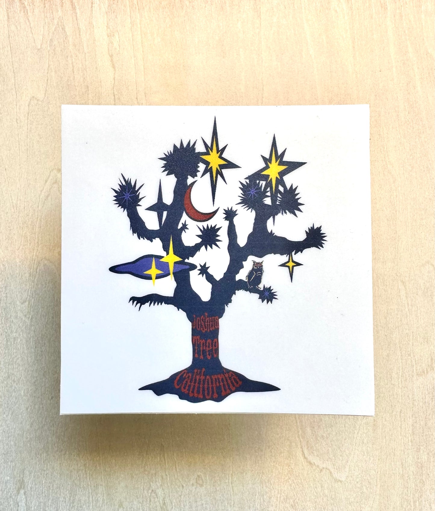 3" Square Sticker:  Blue Tree & and Yellow Stars